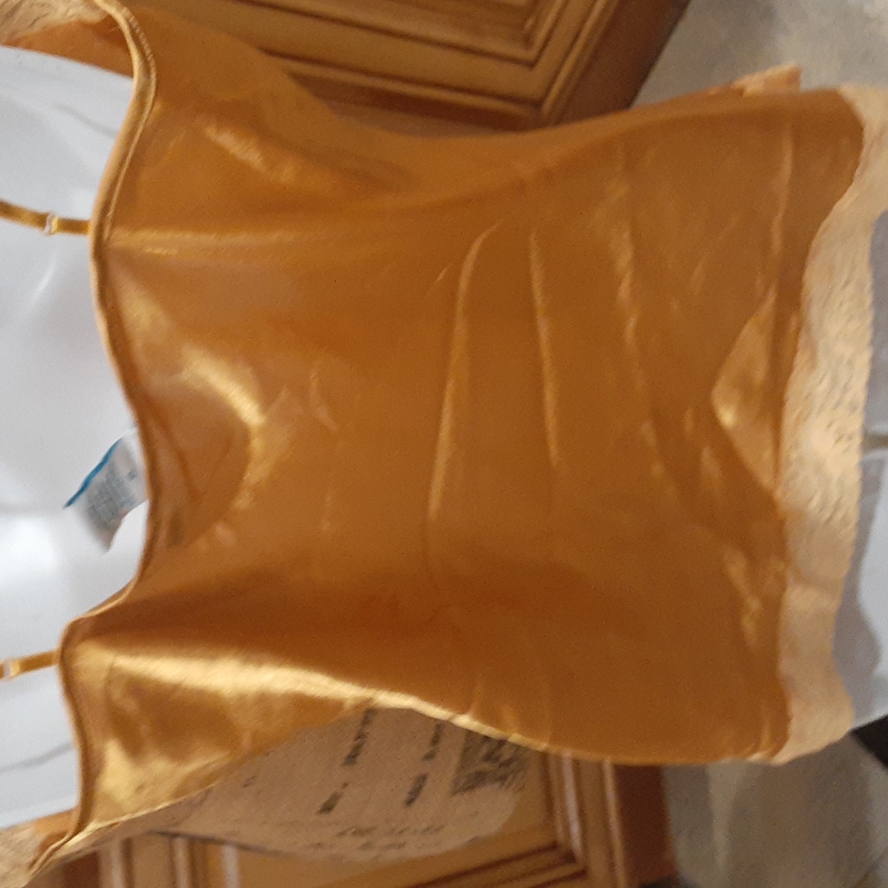 NWT Elegant Gold Satin Women's Camisole Top Lace Trim At Bodice And Hem Sz Med. - Picture 2 of 3